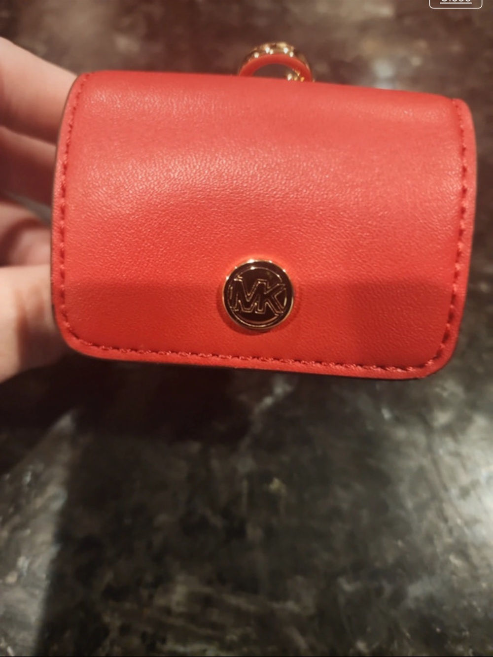 Michael Kors Coral-Red Leather Mini Pouch with Gold MK Accent